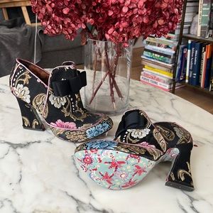 Brocade embroidered booties by Irregular Choice from London